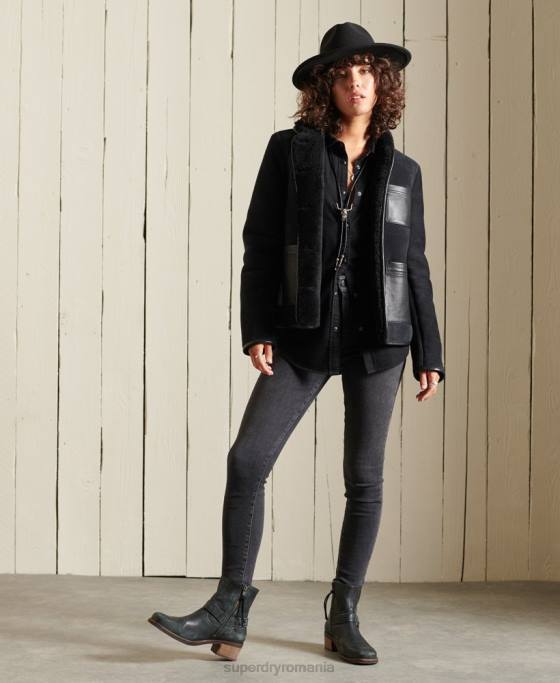 Superdry jachetă din shearling chore îmbrăcăminte negru femei JX0Z5546