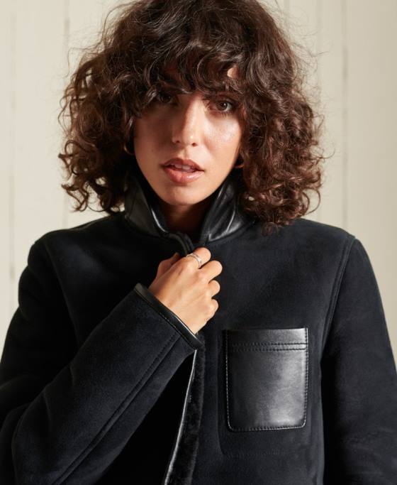 Superdry jachetă din shearling chore îmbrăcăminte negru femei JX0Z5546