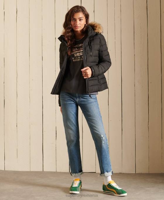Superdry jachetă fuji clasică din blană artificială îmbrăcăminte negru femei JX0Z3741