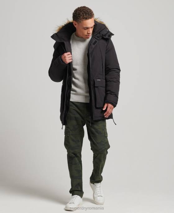 Superdry jachetă parka Everest cu glugă din blană artificială îmbrăcăminte negru bărbați JX0Z4613