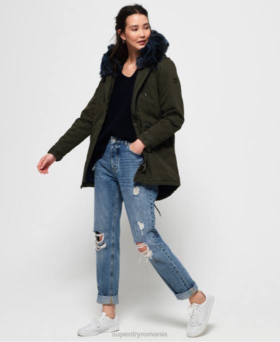Superdry jachetă parka de blană artificială de culoarea șoimului îmbrăcăminte kaki femei JX0Z3862