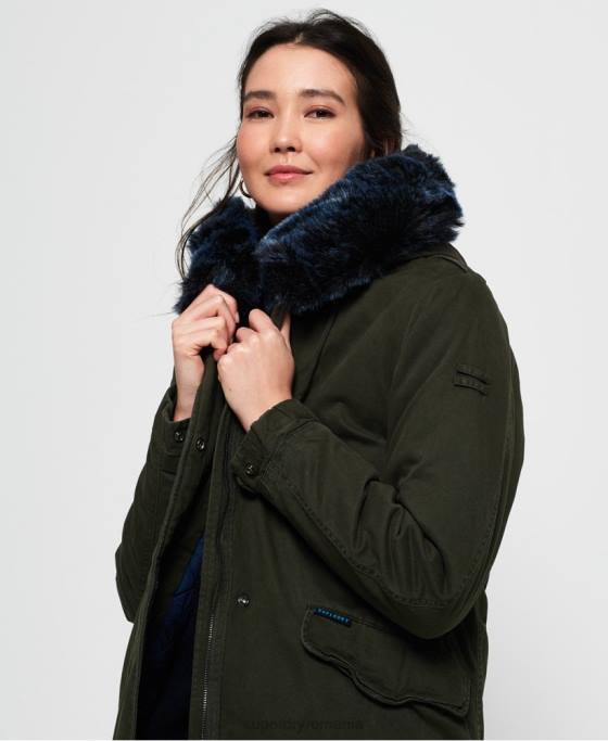Superdry jachetă parka de blană artificială de culoarea șoimului îmbrăcăminte kaki femei JX0Z3862