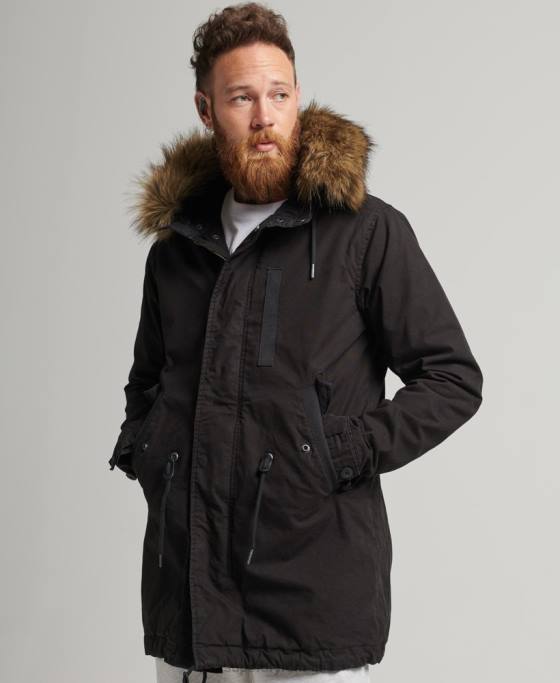 Superdry jachetă parka militară din blană artificială îmbrăcăminte gri inchis bărbați JX0Z4490