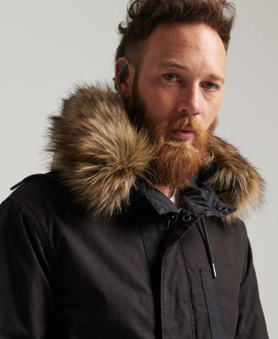 Superdry jachetă parka militară din blană artificială îmbrăcăminte gri inchis bărbați JX0Z4490