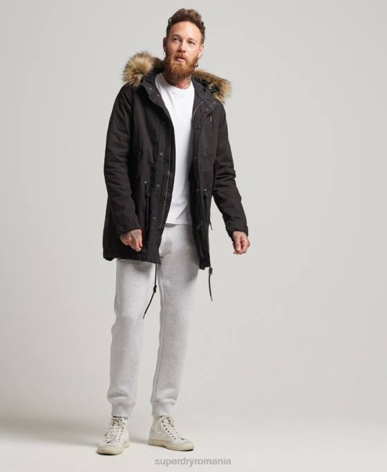 Superdry jachetă parka militară din blană artificială îmbrăcăminte gri inchis bărbați JX0Z4490