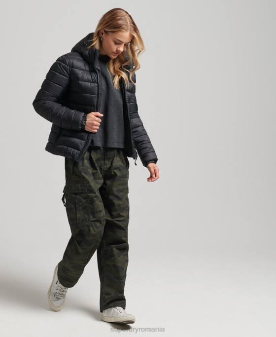 Superdry jachetă puf clasică cu glugă îmbrăcăminte negru femei JX0Z3565