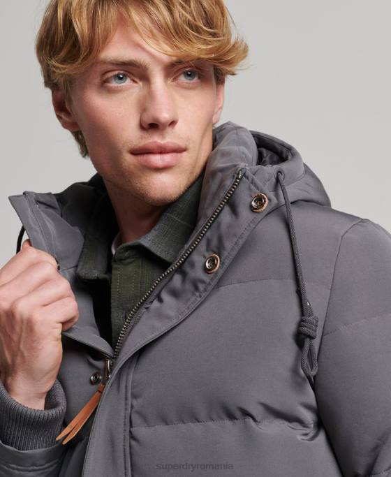 Superdry jachetă puf cu glugă everest îmbrăcăminte gri inchis bărbați JX0Z1049