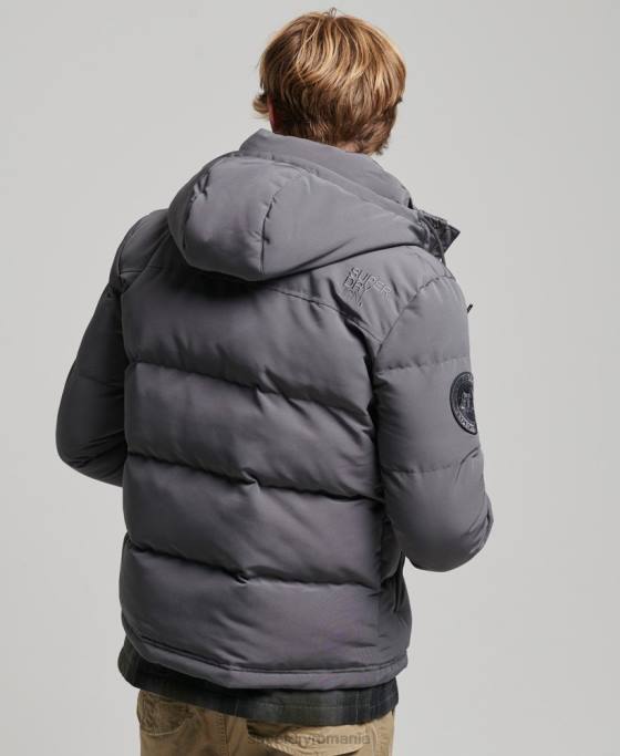 Superdry jachetă puf cu glugă everest îmbrăcăminte gri inchis bărbați JX0Z1049