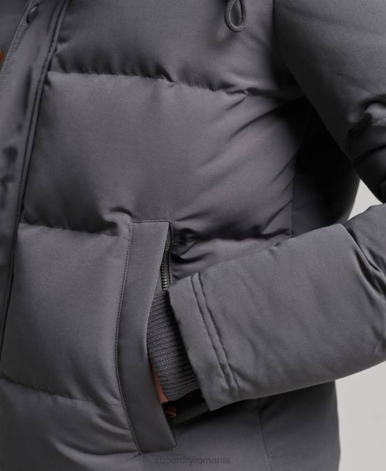 Superdry jachetă puf cu glugă everest îmbrăcăminte gri inchis bărbați JX0Z1049