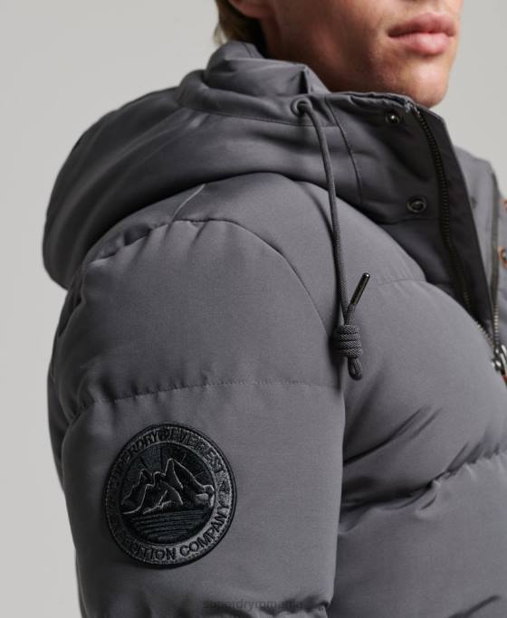 Superdry jachetă puf cu glugă everest îmbrăcăminte gri inchis bărbați JX0Z1049