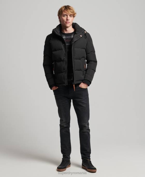 Superdry jachetă puf cu glugă everest îmbrăcăminte gri inchis bărbați JX0Z1095
