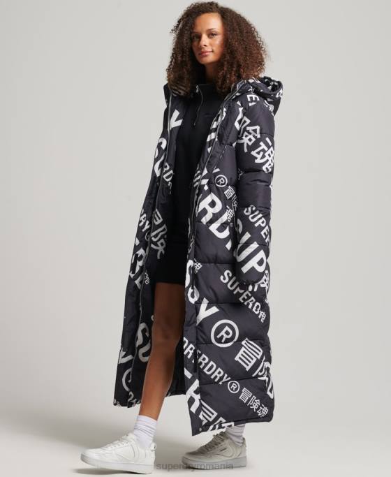Superdry jachetă puf cu paragate cu imprimeu peste tot îmbrăcăminte negru femei JX0Z5653