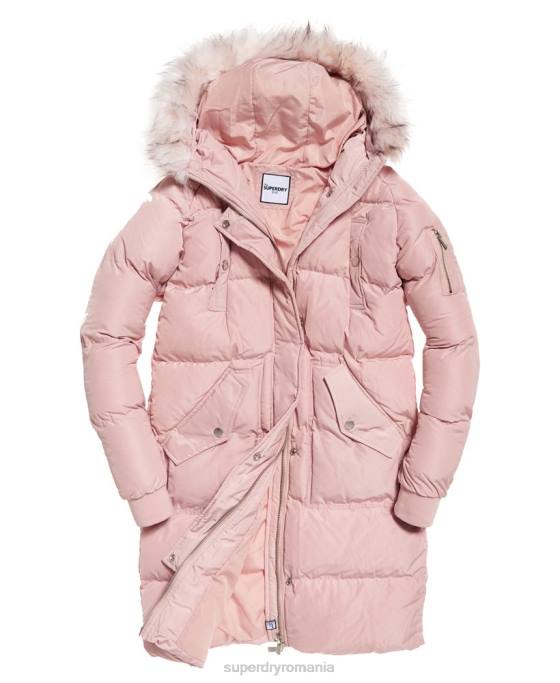 Superdry jachetă puf cu paragate de lux îmbrăcăminte roz femei JX0Z3848