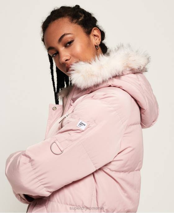 Superdry jachetă puf cu paragate de lux îmbrăcăminte roz femei JX0Z3848