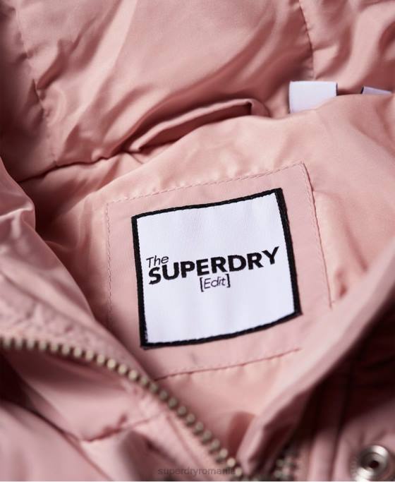 Superdry jachetă puf cu paragate de lux îmbrăcăminte roz femei JX0Z3848