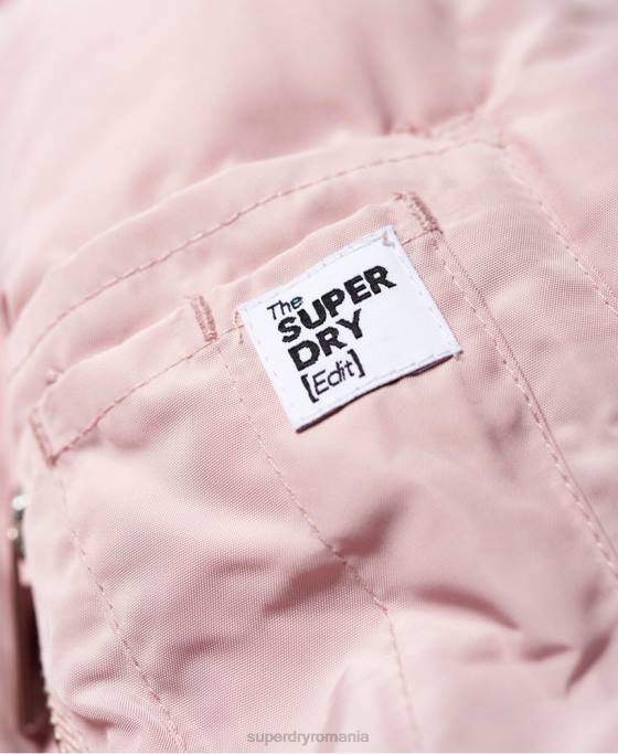 Superdry jachetă puf cu paragate de lux îmbrăcăminte roz femei JX0Z3848