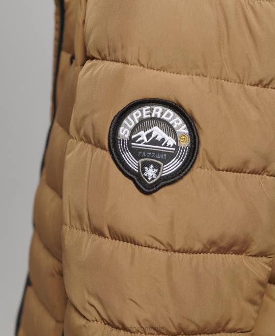 Superdry jachetă puf de lungime mijlocie cu glugă din blană artificială îmbrăcăminte maro femei JX0Z3748
