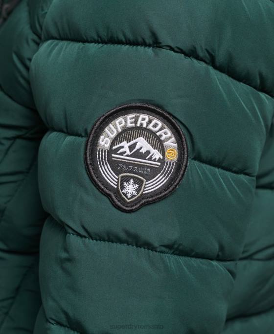 Superdry jachetă puf de lungime mijlocie cu glugă din blană artificială îmbrăcăminte verde femei JX0Z3636