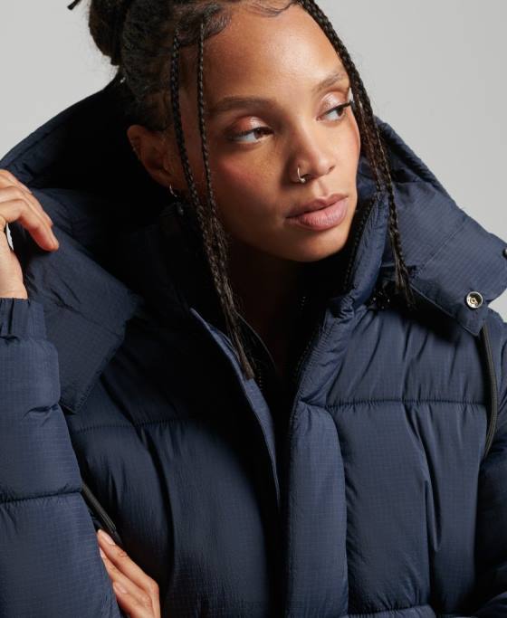 Superdry jachetă puf ripstop cu glugă îmbrăcăminte marina femei JX0Z3689