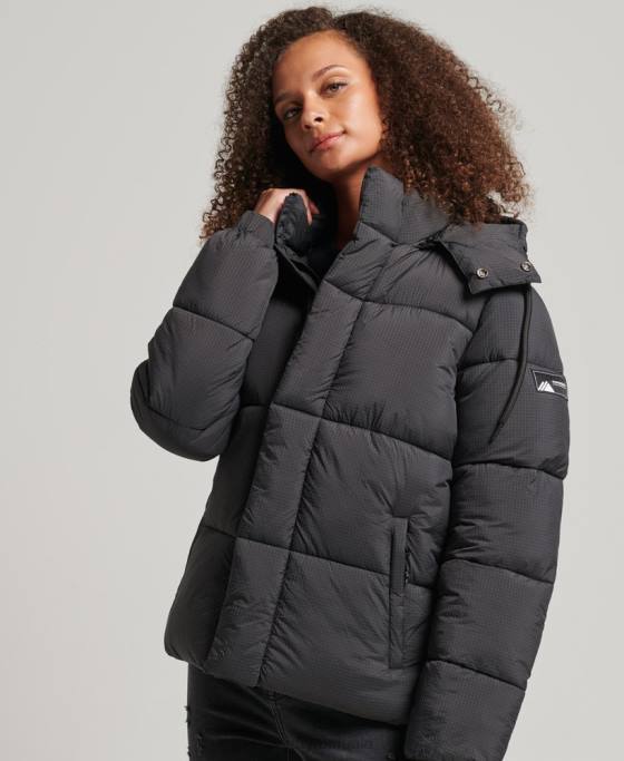 Superdry jachetă puf ripstop cu glugă îmbrăcăminte negru femei JX0Z3575
