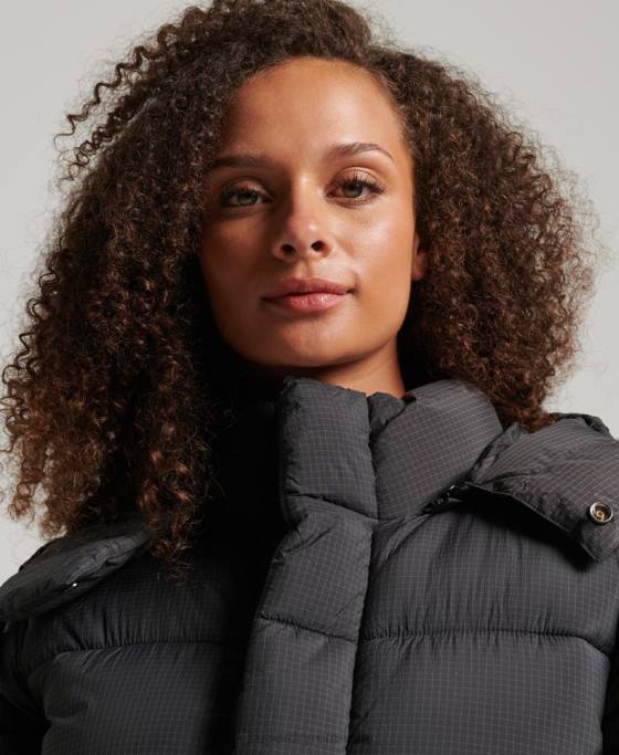 Superdry jachetă puf ripstop cu glugă îmbrăcăminte negru femei JX0Z3575