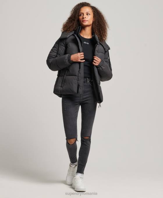 Superdry jachetă puf ripstop cu glugă îmbrăcăminte negru femei JX0Z3575