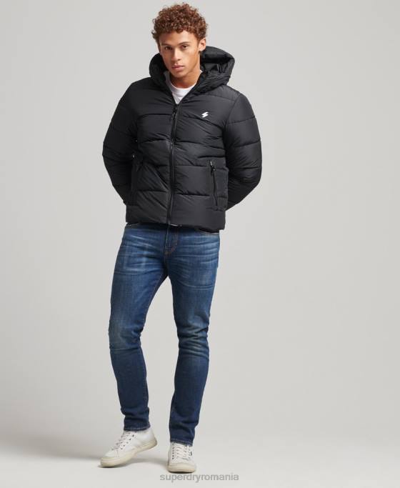 Superdry jachetă puf sport cu glugă îmbrăcăminte negru bărbați JX0Z1051