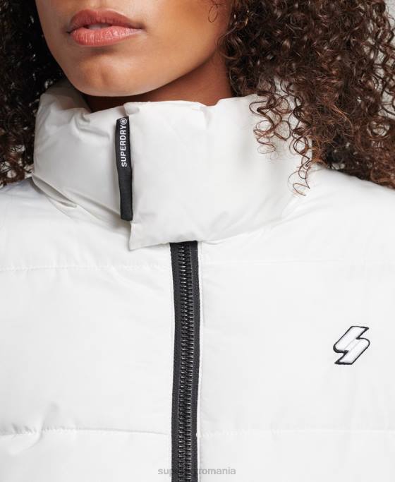 Superdry jachetă puf sport cu paragate îmbrăcăminte alb femei JX0Z5414