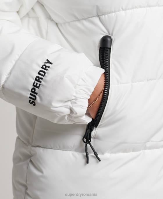 Superdry jachetă puf sport cu paragate îmbrăcăminte alb femei JX0Z5414