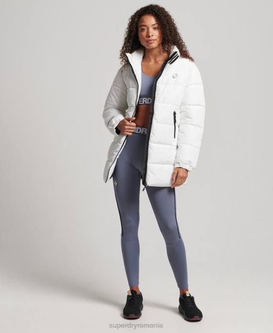 Superdry jachetă puf sport cu paragate îmbrăcăminte alb femei JX0Z5414