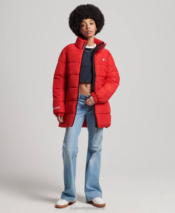 Superdry jachetă puf sport cu paragate îmbrăcăminte roșu femei JX0Z5640