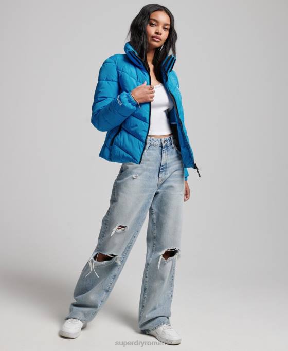 Superdry jachetă puf sport fără glugă îmbrăcăminte albastru femei JX0Z3705