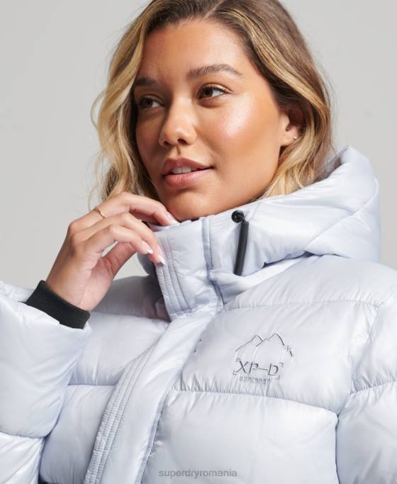 Superdry jachetă puf sport lucioasă cu glugă îmbrăcăminte albastru deschis femei JX0Z3690