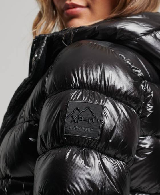 Superdry jachetă puf sport lucioasă cu glugă îmbrăcăminte negru femei JX0Z3634