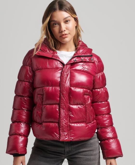Superdry jachetă puf sport lucioasă cu glugă îmbrăcăminte roz femei JX0Z3607