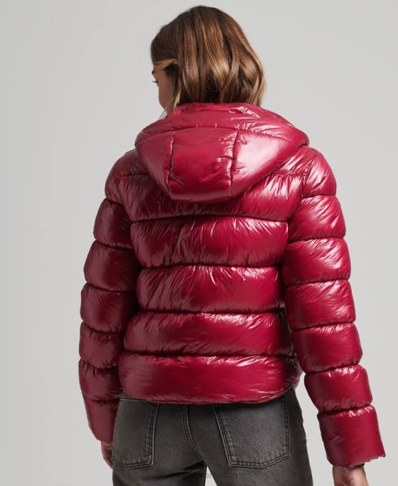 Superdry jachetă puf sport lucioasă cu glugă îmbrăcăminte roz femei JX0Z3607