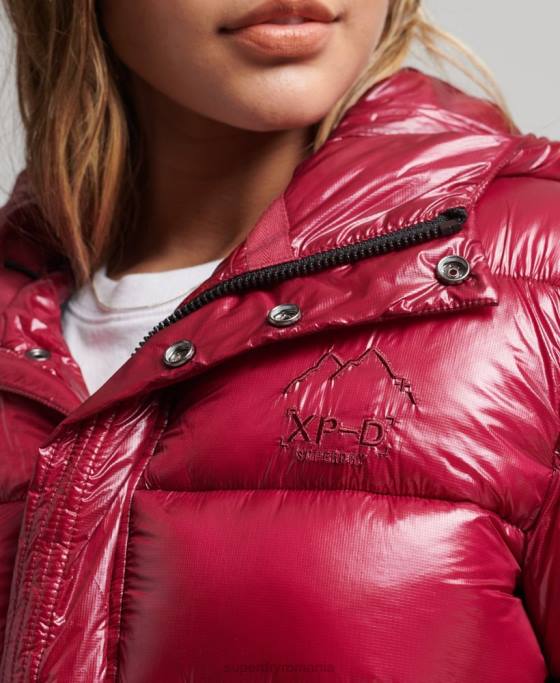 Superdry jachetă puf sport lucioasă cu glugă îmbrăcăminte roz femei JX0Z3607
