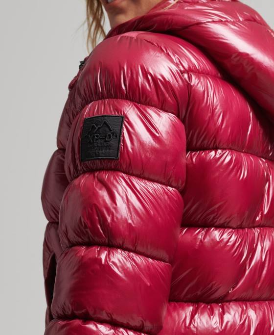 Superdry jachetă puf sport lucioasă cu glugă îmbrăcăminte roz femei JX0Z3607
