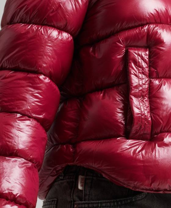 Superdry jachetă puf sport lucioasă cu glugă îmbrăcăminte roz femei JX0Z3607