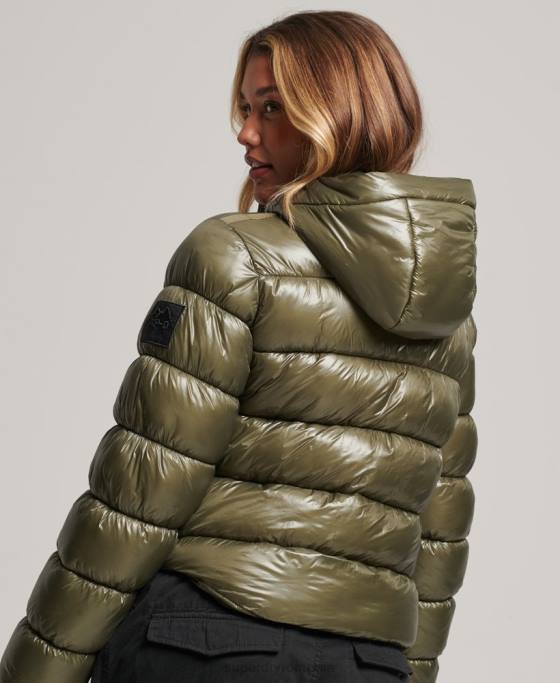 Superdry jachetă puf sport lucioasă cu glugă îmbrăcăminte verde femei JX0Z3691