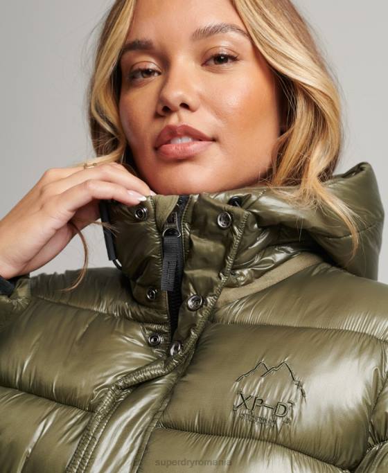 Superdry jachetă puf sport lucioasă cu glugă îmbrăcăminte verde femei JX0Z3691