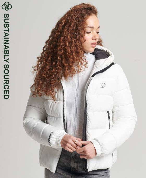 Superdry jachetă puf sport spirit cu glugă îmbrăcăminte alb femei JX0Z3759