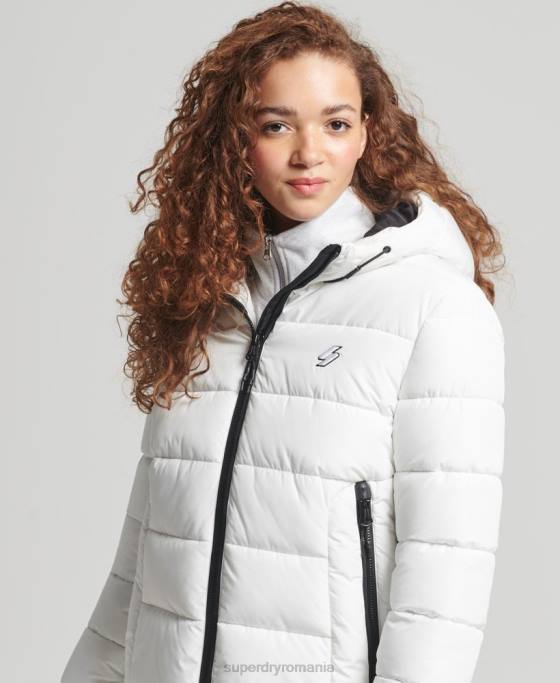 Superdry jachetă puf sport spirit cu glugă îmbrăcăminte alb femei JX0Z3759