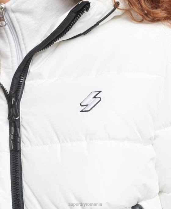 Superdry jachetă puf sport spirit cu glugă îmbrăcăminte alb femei JX0Z3759