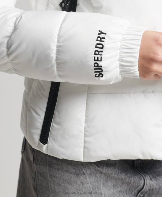 Superdry jachetă puf sport spirit cu glugă îmbrăcăminte alb femei JX0Z3759