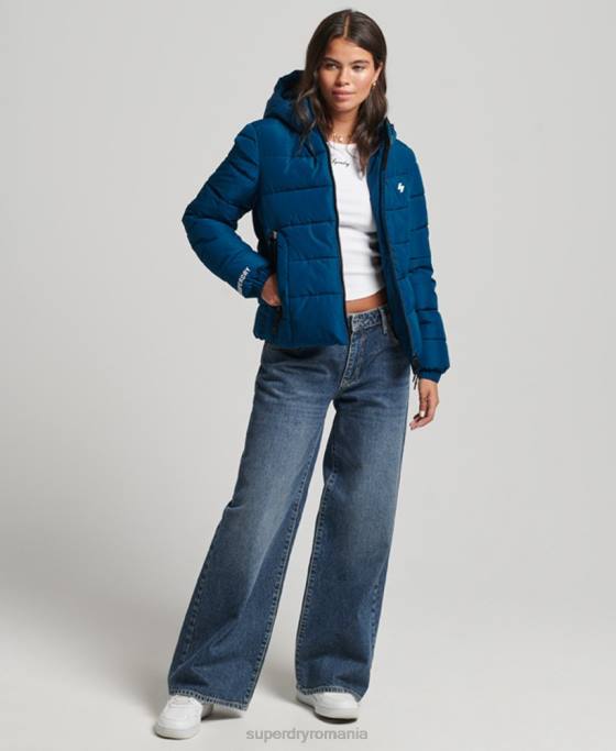 Superdry jachetă puf sport spirit cu glugă îmbrăcăminte albastru femei JX0Z3723