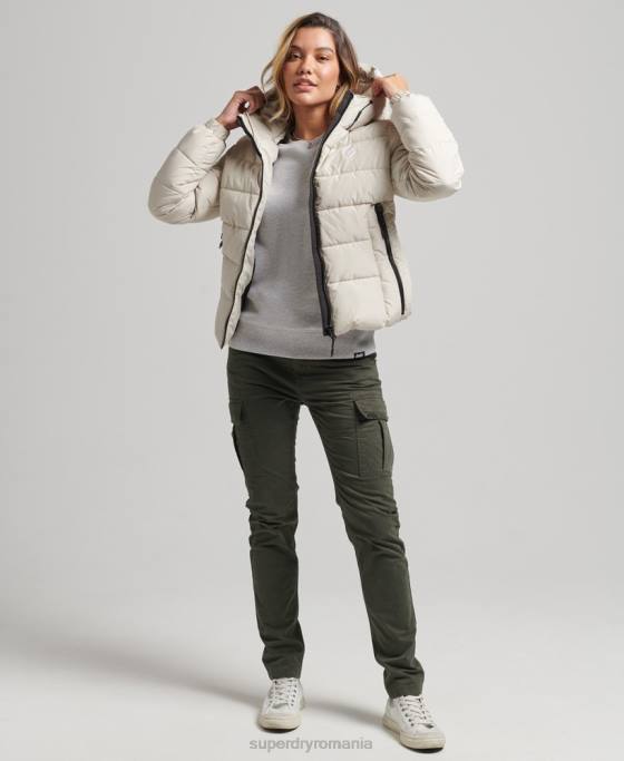 Superdry jachetă puf sport spirit cu glugă îmbrăcăminte bej femei JX0Z3725