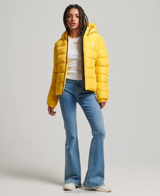 Superdry jachetă puf sport spirit cu glugă îmbrăcăminte galben femei JX0Z3758