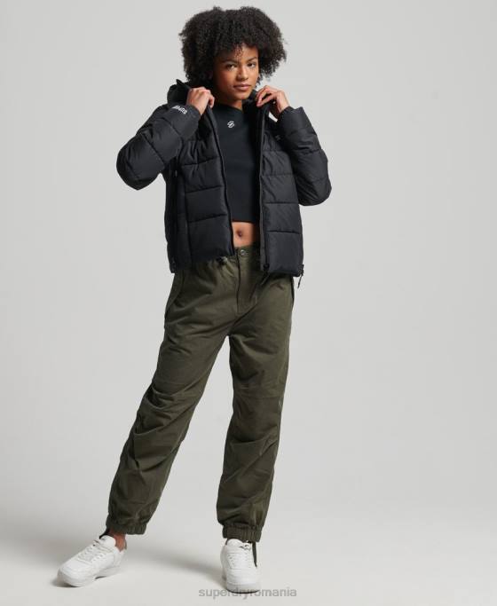 Superdry jachetă puf sport spirit cu glugă îmbrăcăminte negru femei JX0Z3739