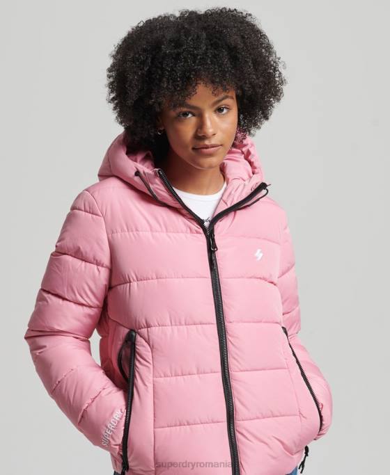 Superdry jachetă puf sport spirit cu glugă îmbrăcăminte roz femei JX0Z3802